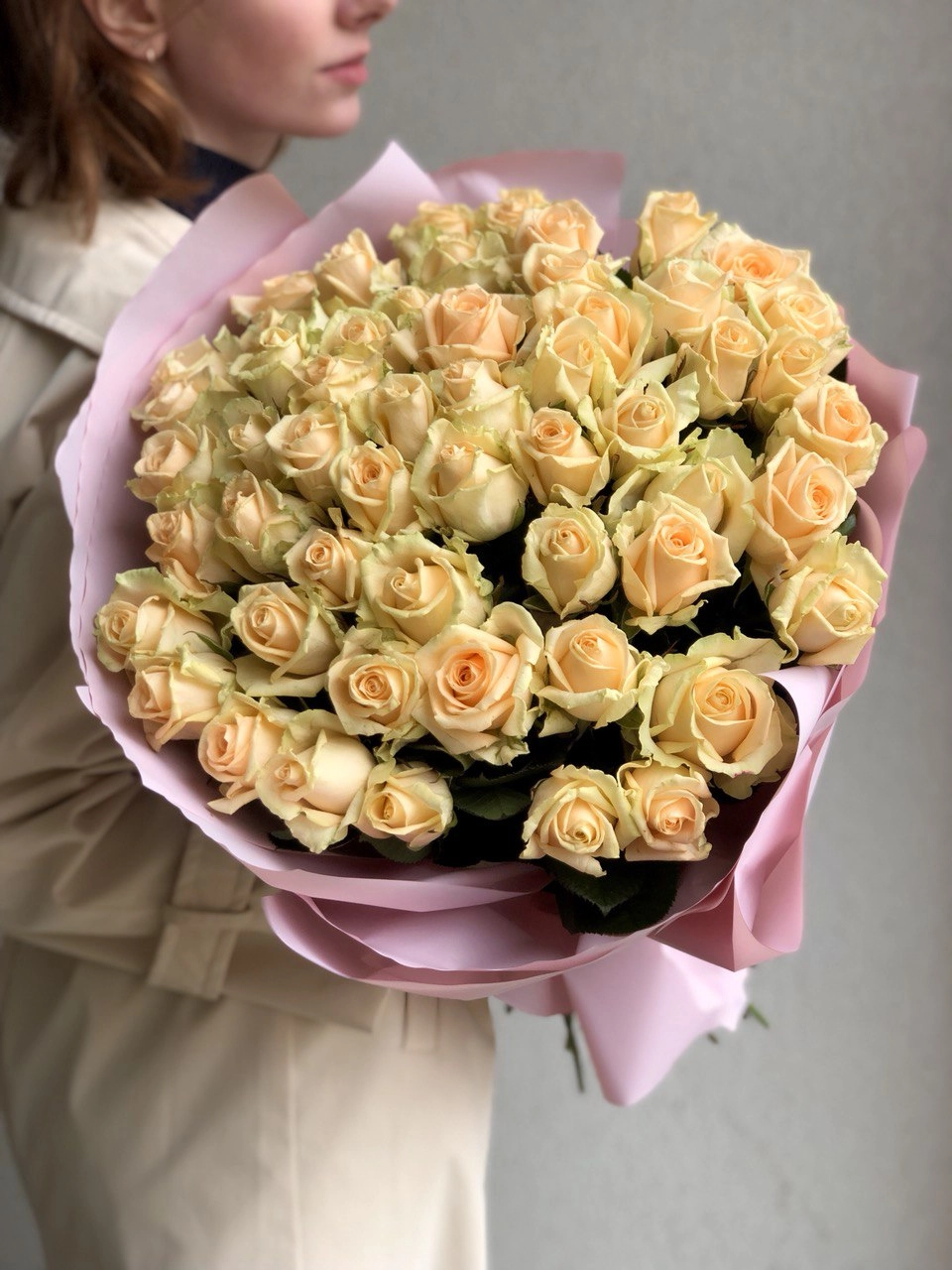 Картинка Букет из 51 розы Пич Аваланж 60 см